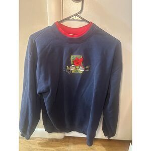 Vintage Embroidered Bird Sweatshirt Double Collar Cottagecore Grannycore Large